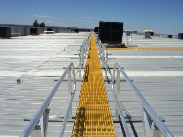 Fibreglass Reinforced Plastic (FRP) roof walkway with guardrails